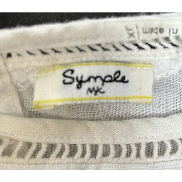 Symple NYC Women XL 100% Linen Shirt Top White Round Neck Boxy Flare S/S - Picture 4 of 8